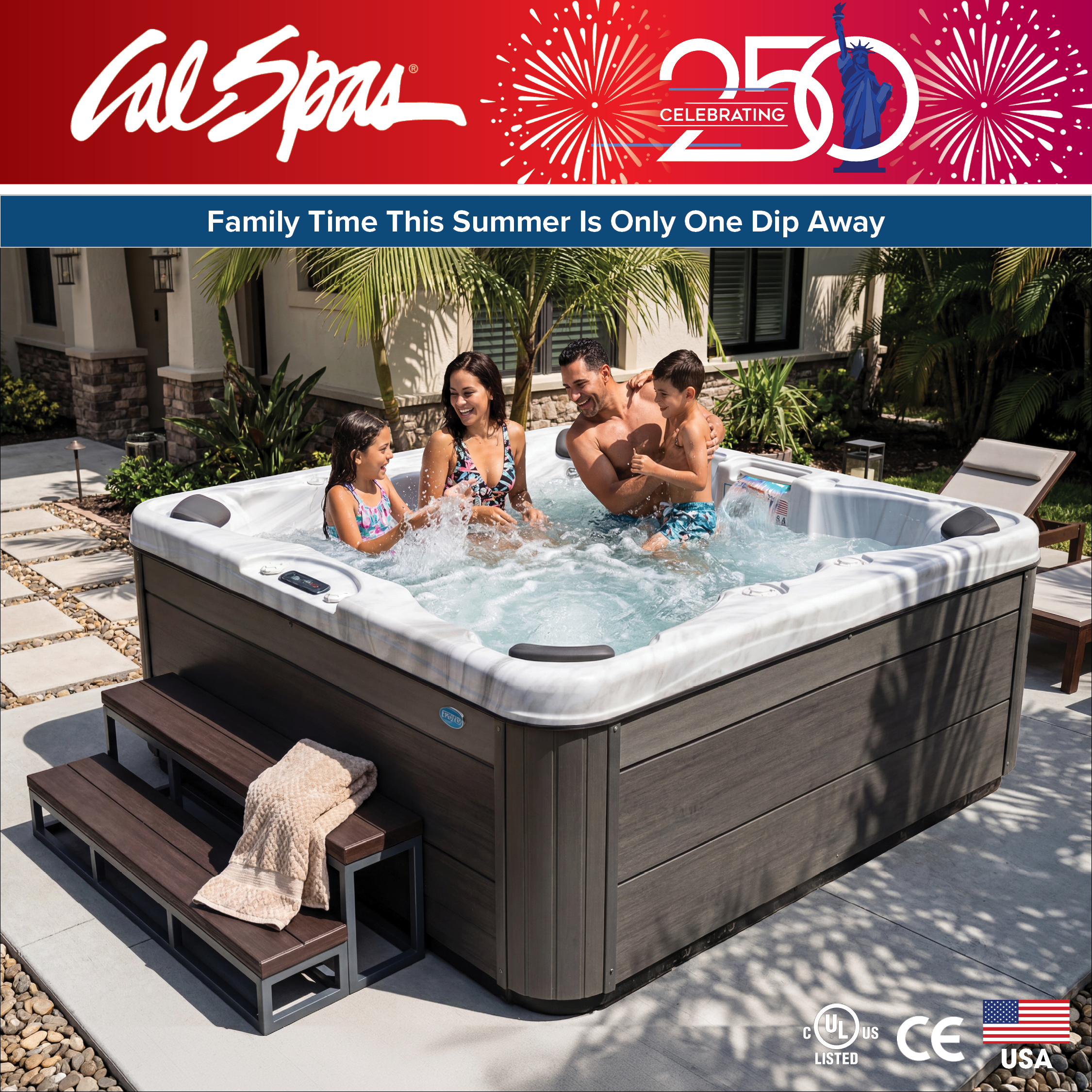 Calspas hot tub being used in a family setting - Busan